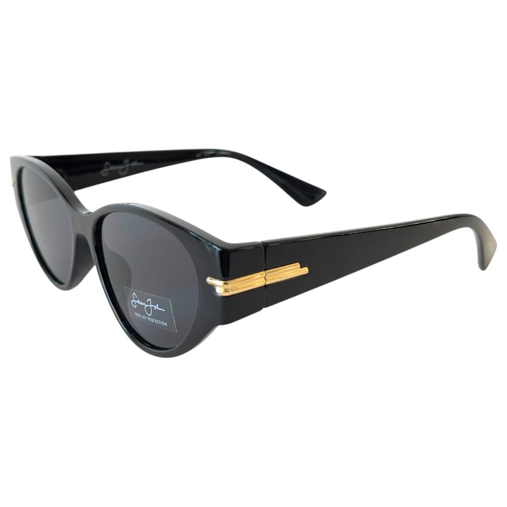 New Sean John Women's Black & Gold Designer Sunglasses with Dark Grey UV Lenses